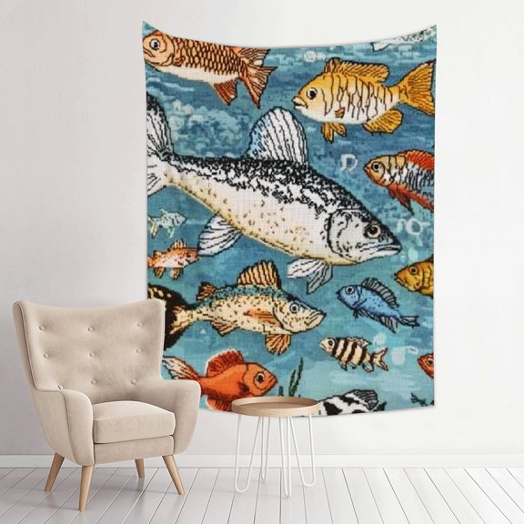 FCXZI Fish Print Tapestry Wall Art for Dorm Bedroom Living Room 30*40in