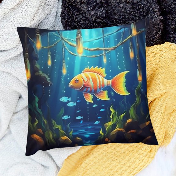 FCXZI Fish Sea Lights Holiday Pillow Case Indoor Sofa Couch Linen 20x20in