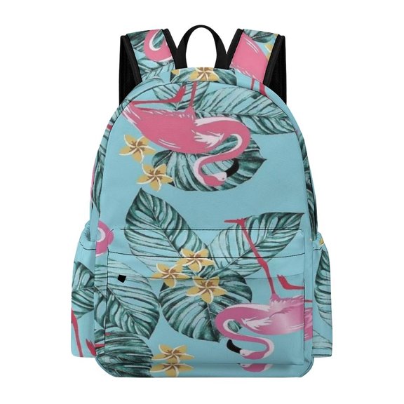 FCXZI Flamingo Plumeria Leaf Pattern Printed Oxford Backpack, Large Capacity Laptop Backpack, Water Resistant, Travel Daypack for College Work Commuting Adults,