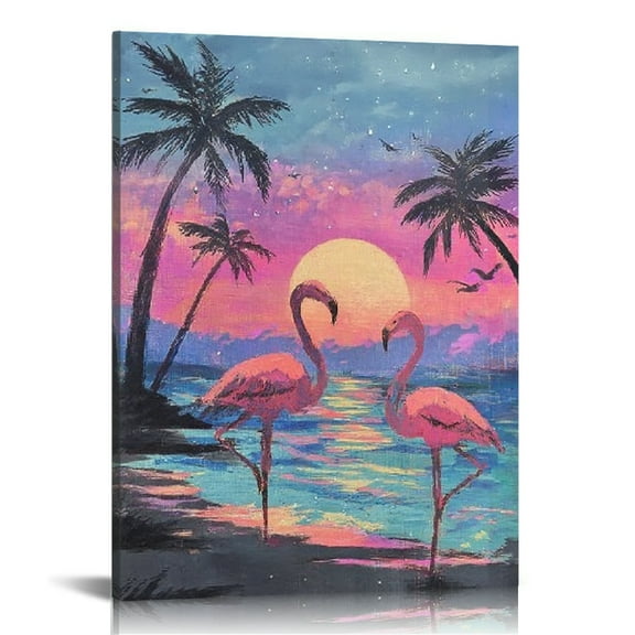 FCXZI Flamingos Beach Sunset Canvas Wall Art Modern Home Decor 12x16in