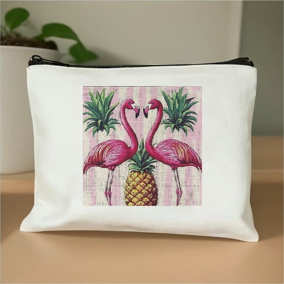 FCXZI Flamingos Canvas Makeup Bag,Birthday Gifts for Best Friend Sister, Flamingos Accessories, Flamingo Lovers Makeup Bag Funny Travel Toiletry Zipper Purse Pouch Bag White
