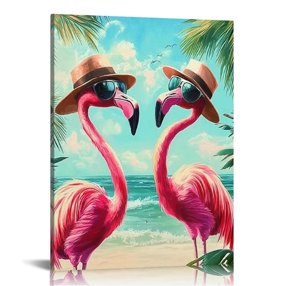 FCXZI Flamingos Sunglasses Hats Canvas Wall Art Home Decor 16x20in