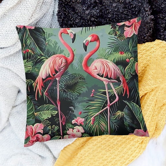 FCXZI Flamingos Tropical Flowers Decor Throw Pillow Cover for Home Sofa Couch - Set of 1 Linen Pillowcase 18x18in