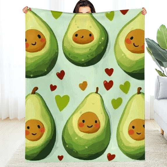FCXZI Flannel Blanket Avocados Hearts Kawaii Lightweight All-Season 60*80in