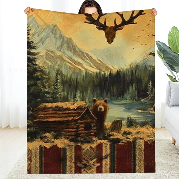 FCXZI Flannel Blanket Bear Mountain Cabin Lightweight All-Season 60*80in