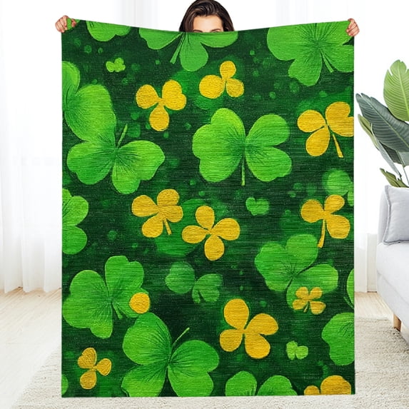 FCXZI Flannel Blanket Four Leaf Clovers Soft Warm Lightweight Multi-Purpose 50*60in