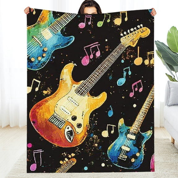 FCXZI Flannel Blanket Guitars Musical Notes Grunge Soft Cozy Multi-Purpose 30*40in