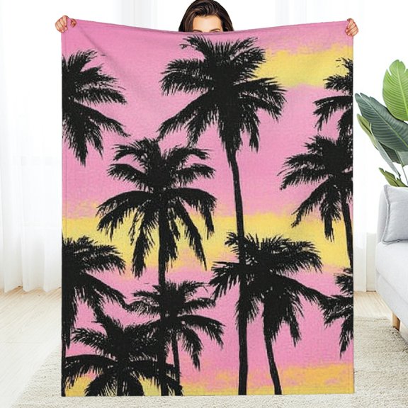 FCXZI Flannel Blanket Palm Trees Pink Sky Soft Warm All-Season 50x60 50*60in