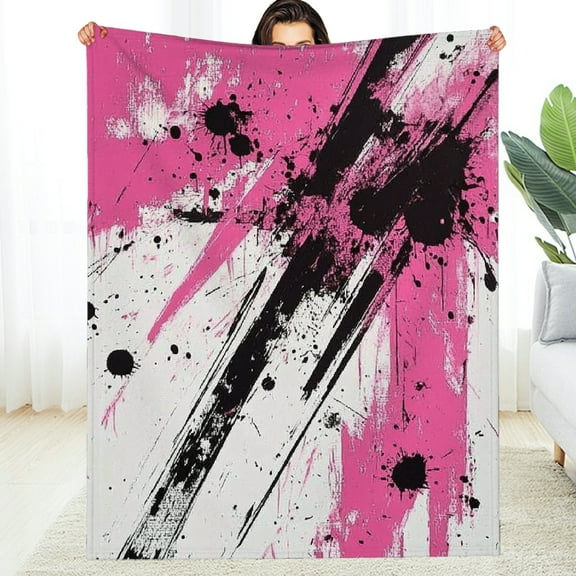 FCXZI Flannel Blanket Pink White Black Spots Soft Warm Reversible 30*40in