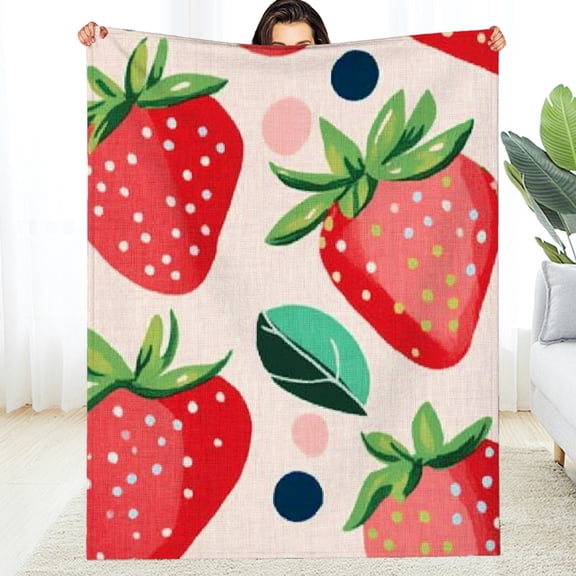 FCXZI Flannel Blanket Strawberry Polka Dot Pattern Cozy Decorative Gift 50*60in