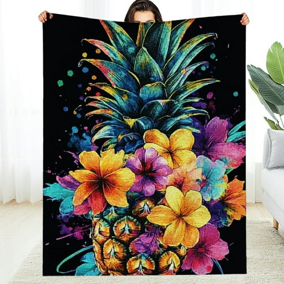 FCXZI Flannel Blanket for Couch Bed Sofa, Colorful Floral Design, Soft Warm 30*40in