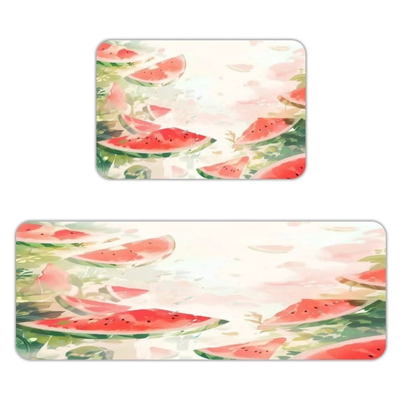 FCXZI Floating Watermelon Slice Pattern Kitchen Mats for Floor, Sets of 2, Soft Washable, Clear Print, Non Skid Waterproof Kitchen Rug for Sink Floor Sink Laundry Bar Office Room Home Cooks