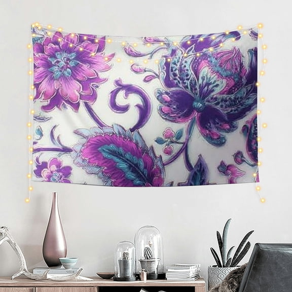 FCXZI Floral Fabric Purple Flowers Wall Hanging Tapestry Art 60*40in