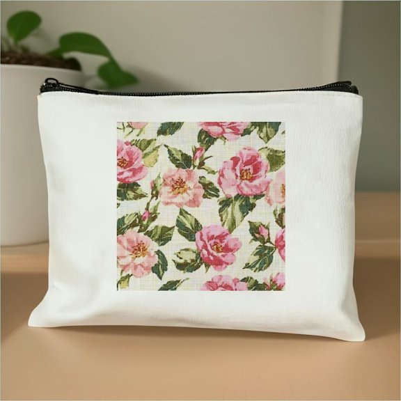 FCXZI Floral Flower Rose Print Cosmetic Bags for Women Large Capacity Purse Travel Toiletry Zipper Storage Pouch White
