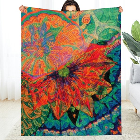 FCXZI Flower Leaves Psychedelic Flannel Blanket for All Seasons 40*50in