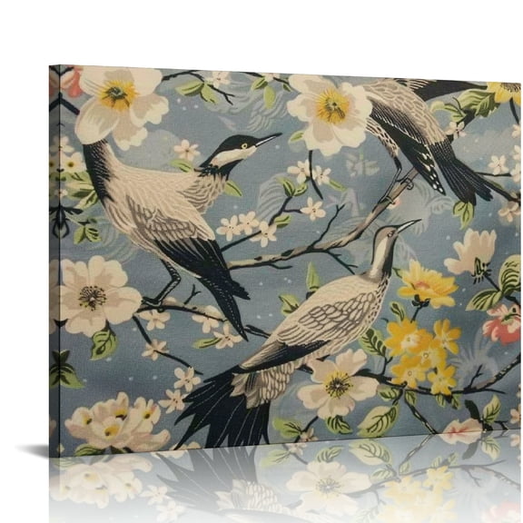 FCXZI Flowers Birds Vintage Canvas Wall Art Decor for Home Living Room Bedroom Kitchen Bathroom Office Salon Bar, Perfect Gift for Various Occasions, Ready To Hang 16x12in