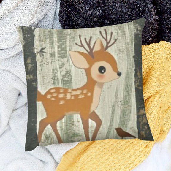 FCXZI  Forest Animal Pillow Covers  Deer Fox Bear Raccoon Decorative Throw Pillowcases Polyester Linen for Sofa Couch Kids Classroom Decor 18x18in