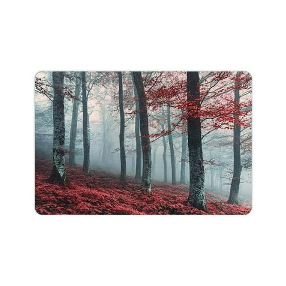 FCXZI Forest Bath Mat, Autumn Season Mystic Foggy Fall Nature and Enchanted Woods Wild Trees Print, Plush Bathroom Decor Mat with Non Slip Backing, 24x16in