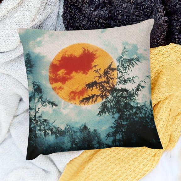 FCXZI Forest Sun Clouds Throw Pillow Case 100% Linen for Home Sofa 18x18in