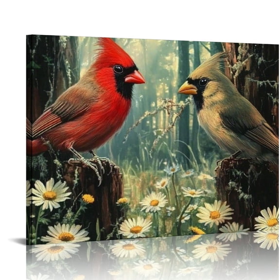 FCXZI Forests Birds Decor Wall Art Cardinal Bird Wall Decor Cardinal Birds Pictures for Wall Bird Canvas Print Painting  Artwork for Bathroom Bedroom Living Room 20x16in
