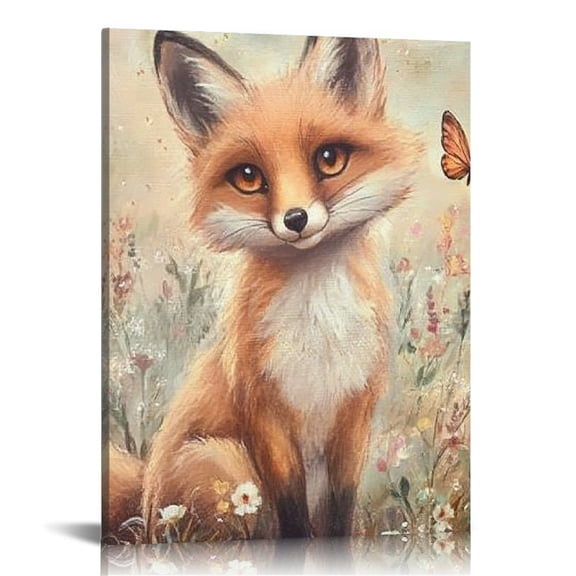 FCXZI Fox Butterfly Field Canvas Print Wall Art Home Decor 12x16 16x20in