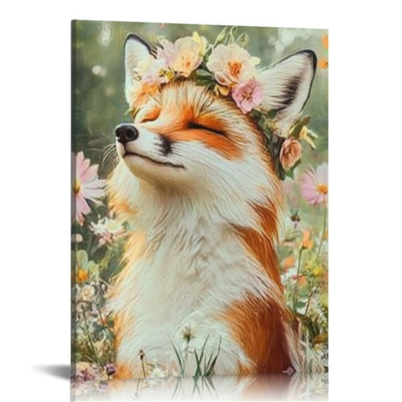 FCXZI Fox Flower Crown Field Of Flowers Canvas Wall Art Decor 16x20in