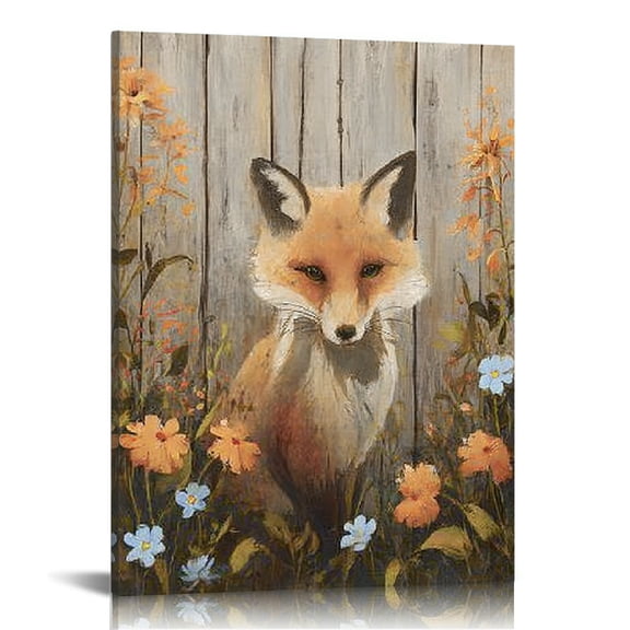 FCXZI Fox Flowers Fence Canvas Prints Wall Art Home Decor 12x16 12x16in
