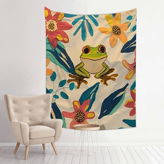 FCXZI Frog Flowers Print Tapestry Wall Hanging for Home Decor 30*40in