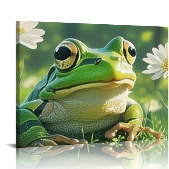 FCXZI Frog Flowers Wall Art Decor for Bedroom and Kitchen - Ready To Hang Room Home Art Decor 16x12in