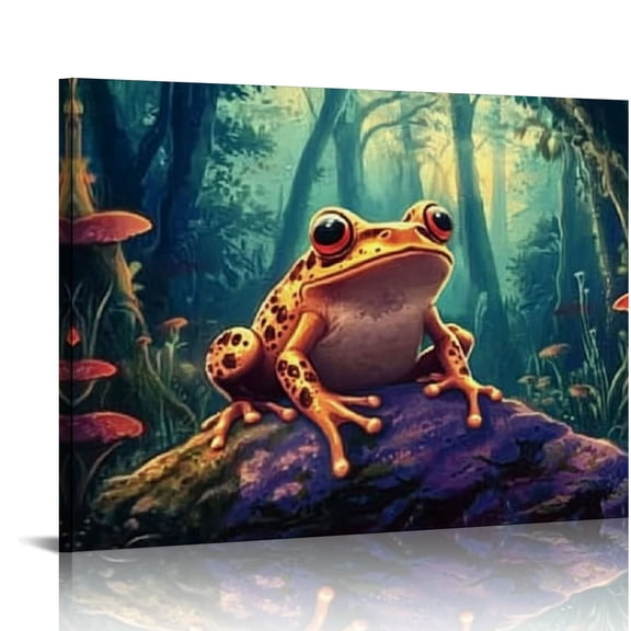FCXZI Frog Rock Forest Canvas Print Wall Decor Ready To Hang Home Art Decor 16x12in