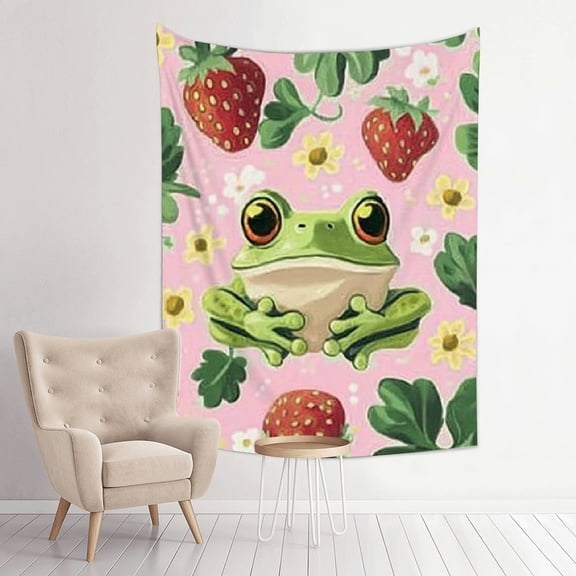 FCXZI Frog Strawberry Flower Tapestry Wall Art for Home Decoration 30*40in