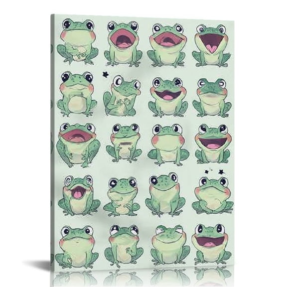 FCXZI Frogs Expressions Kawaii Canvas Prints Wall Art Home Decor 12x16in