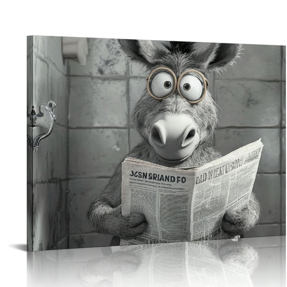 FCXZI Funny Animal Bathroom Canvas Wall Art Black and White Animal Bathroom Pictures Donkey on the Toilet Bathroom Donkey Animals Bathroom Painting for Bathroom Wall Decor Canvas painting 16x12in