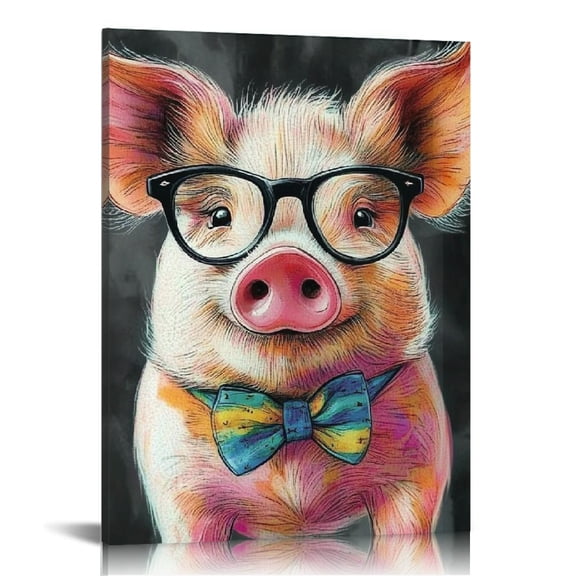 FCXZI Funny Pig Wearing Glasses And Bow Tie Canvas Print Wall Art 12x16in