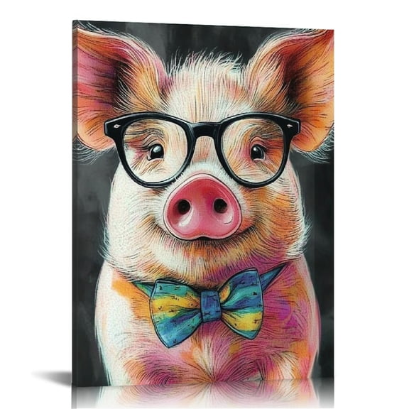 FCXZI Funny Pig Wearing Glasses And Bow Tie Canvas Print Wall Art 16x20in