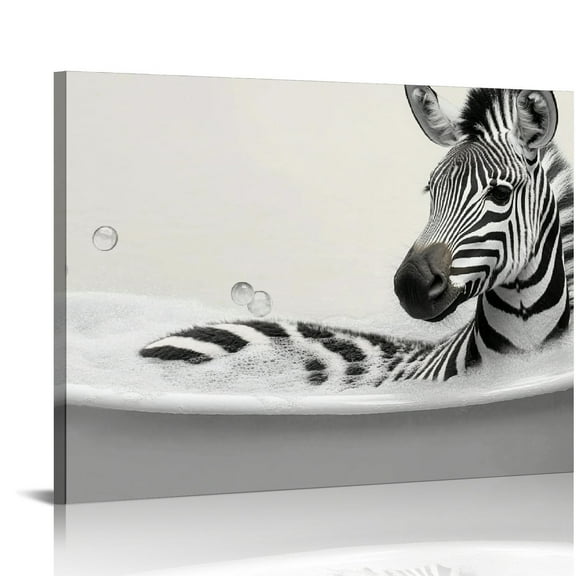 FCXZI Funny Zebra Bathroom Wall Decor Black and White Animal Wall Art Bubble Bath Decor Zebra in Bathtub Canvas Print Modern Bathroom Accessories for Home Kids Bathroom Decor  16x12in
