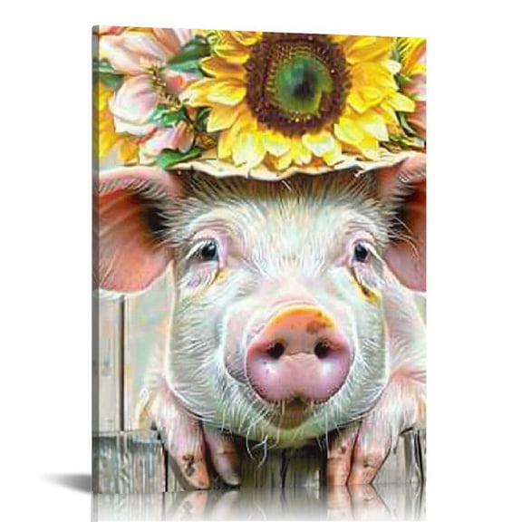 FCXZI Funny pig Canvas Wall Art Print Funny pig Painting Indoor art wall decoration home is suitable for living room, bedroom, office, dining room, club decoration, can hang Canvas painting 12x16in