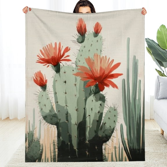 FCXZI Fuzzy Fluffy Soft Cozy Blanket Cactus Red Flower Flannel 30*40in