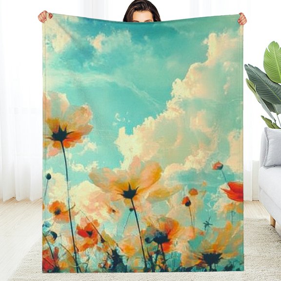 FCXZI Fuzzy Fluffy Soft Cozy Blanket Flowers Sky Clouds Flannel 40*50in