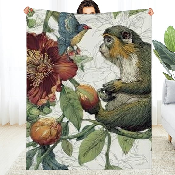 FCXZI Fuzzy Fluffy Soft Cozy Blanket Monkey Flower Bird Lightweight 50*60in