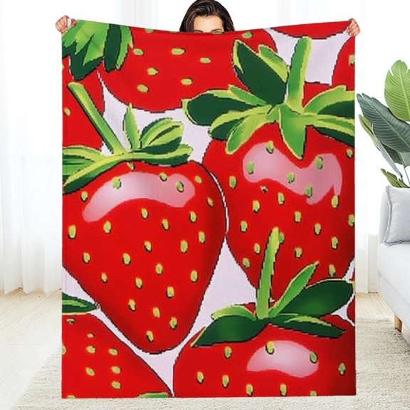 FCXZI Fuzzy Fluffy Soft Cozy Blanket Red Strawberries Pop Art Flannel 60*80in