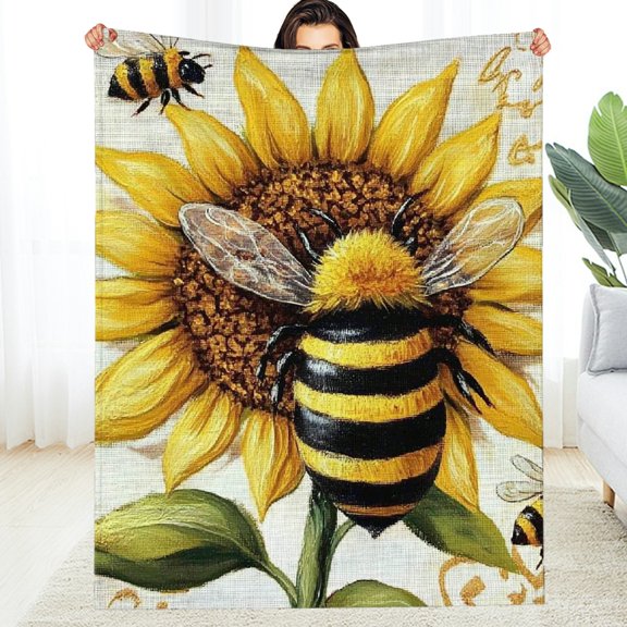 FCXZI Fuzzy Fluffy Soft Cozy Blanket Sunflowers Reversible Flannel 60*80in