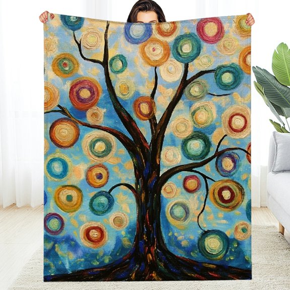 FCXZI Fuzzy Fluffy Soft Cozy Blanket Tree Circles Sky Multi-Purpose 30*40in