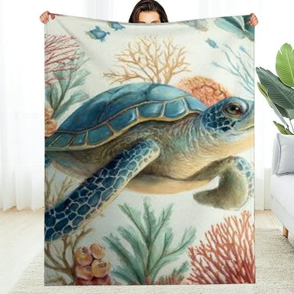 FCXZI Fuzzy Fluffy Soft Cozy Blanket Turtle Seaweed Coral Multi-Purpose 60*80in