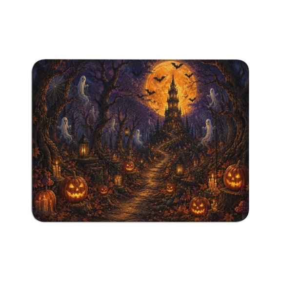 FCXZI Ghost Castle Path Mouse Pad, Square Smooth Surface Desk Mat, Stitched Edge for Office, Laptop, Computer, Home,
