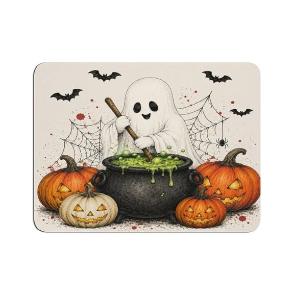 FCXZI Ghost Magic Cauldron Pumpkin Mouse Pad, Square Smooth Surface Desk Mat, Stitched Edge for Office, Laptop, Computer, Home,