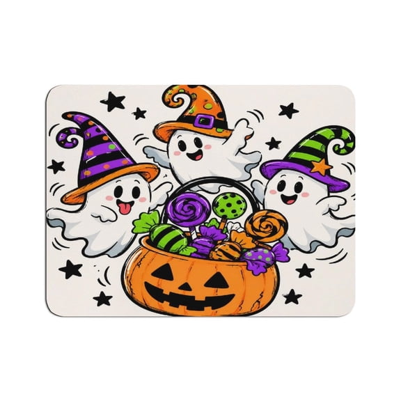 FCXZI Ghost Witch Hat Pumpkin Candy Bucket Mouse Pad, Square Smooth Surface Desk Mat, Stitched Edge for Office, Laptop, Computer, Home,