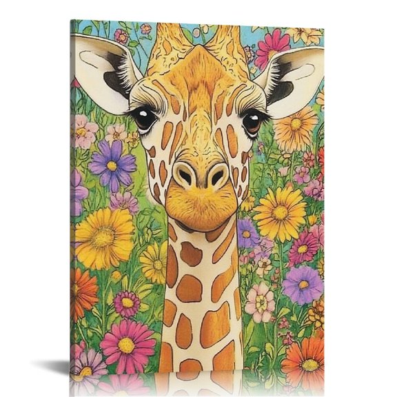 FCXZI Giraffe Flowers Art Modern Canvas Prints Wall Decor 12x16 16x20in