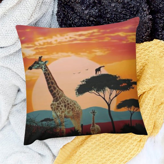 FCXZI Giraffe Sunset Square Cushion Cover for Home Sofa Couch Linen 18x18in