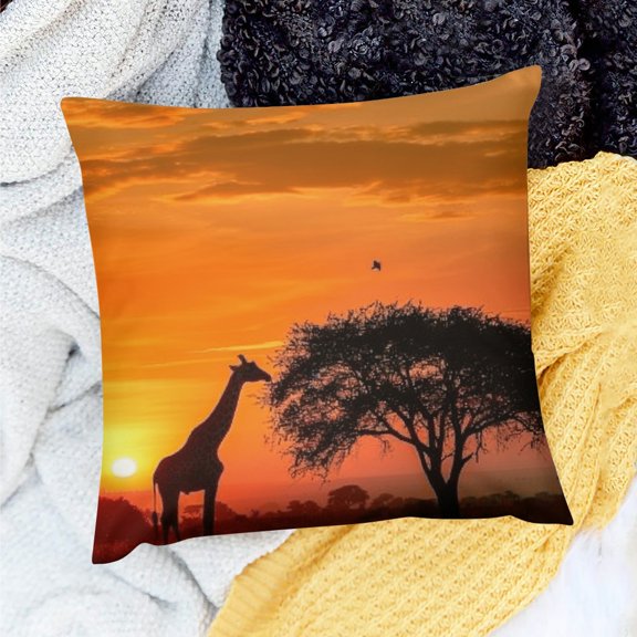 FCXZI Giraffe Sunset Tree Pillow Case Linen Decorative Cover 100% 20x20in
